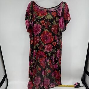 Chacha Vente 1X Black Floral Sheer Kimono Jacket Cover Up Gold Dots